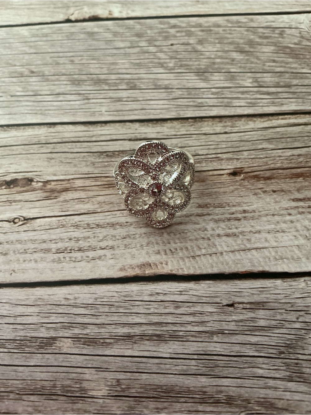 Silver Tone with Cubic Zirconia Filigree Statement Ring